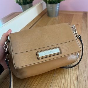Calvin Klein tan color leather crossbody bag